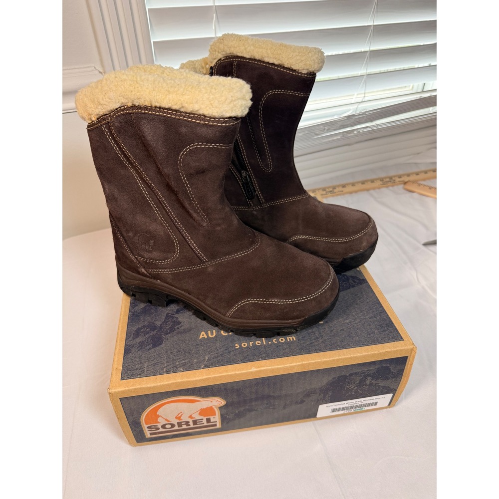 Sorel Waterfall Winter Boots Women 7.5 Brown Suede Thinsulate NL1964-287 Bark